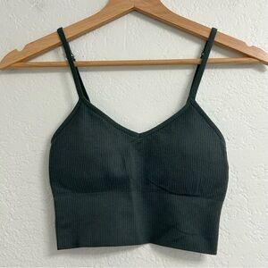 Z By Zella Ribbed Seamless Sports Bra Dark Green XS Adjustable Straps Athleisure